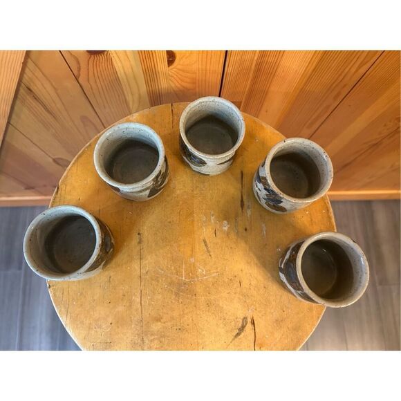 Vintage MCM Otagiri Stoneware Floral Sake Tea Cups Handcrafted Japan Set of 5 (8 - Picture 5 of 8